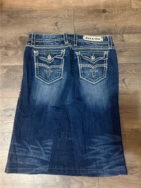 Rock Revival Women's Dark Blue Embroidered Denim Skirt
